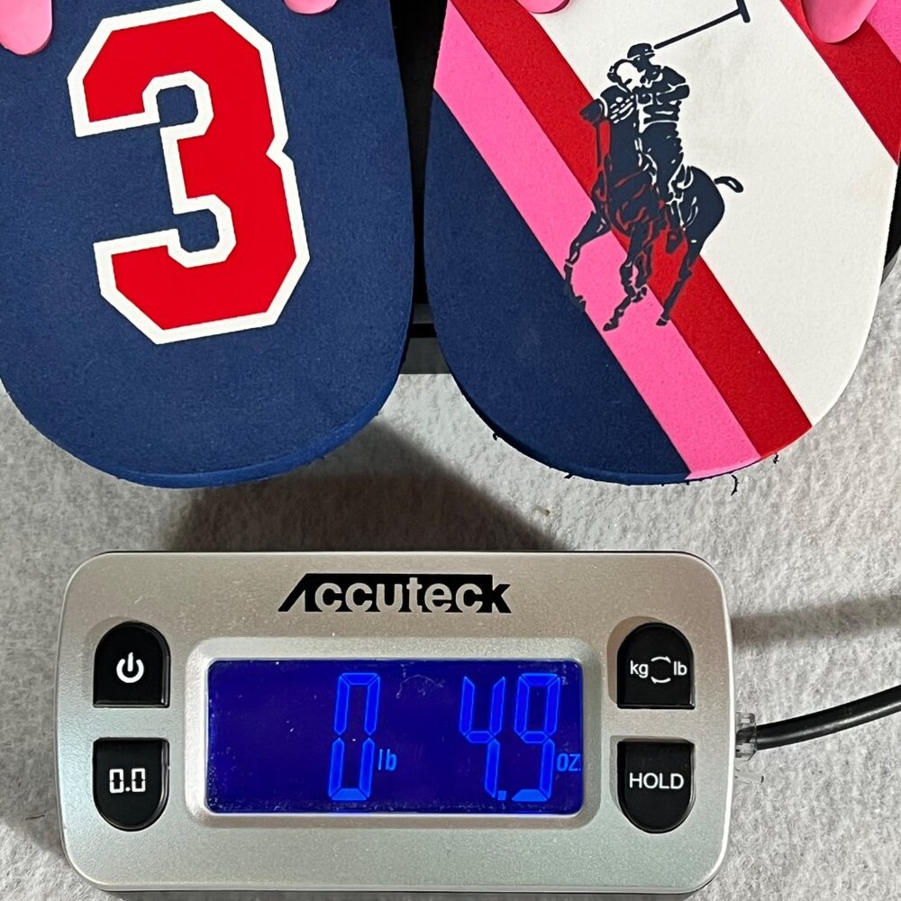 Polo Ralph Lauren Womens Size 5 Navy & Pink Striped Flip Flops Pony & 3 Logo New - Picture 15 of 15